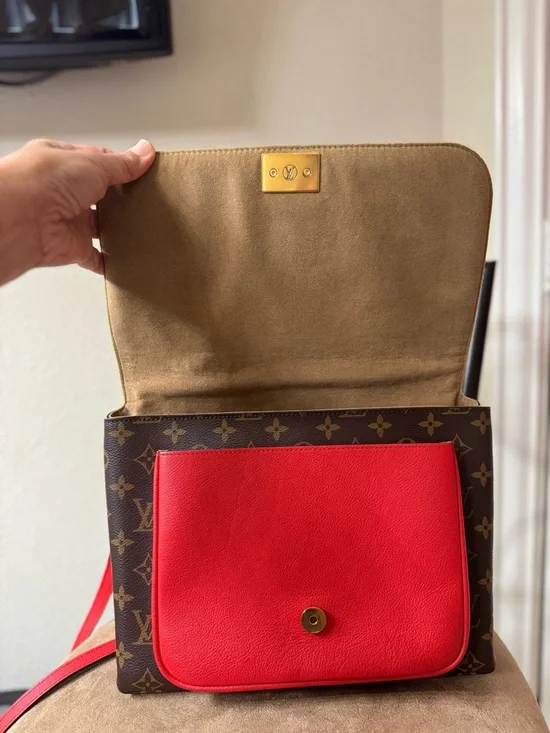 Louis Vuitton Brown Monogram Satchel with Red Accent and Gold Hardware - Picture 5 of 7
